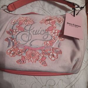 Juicy Couture Pink Floral Embroidered Shoulder Bag